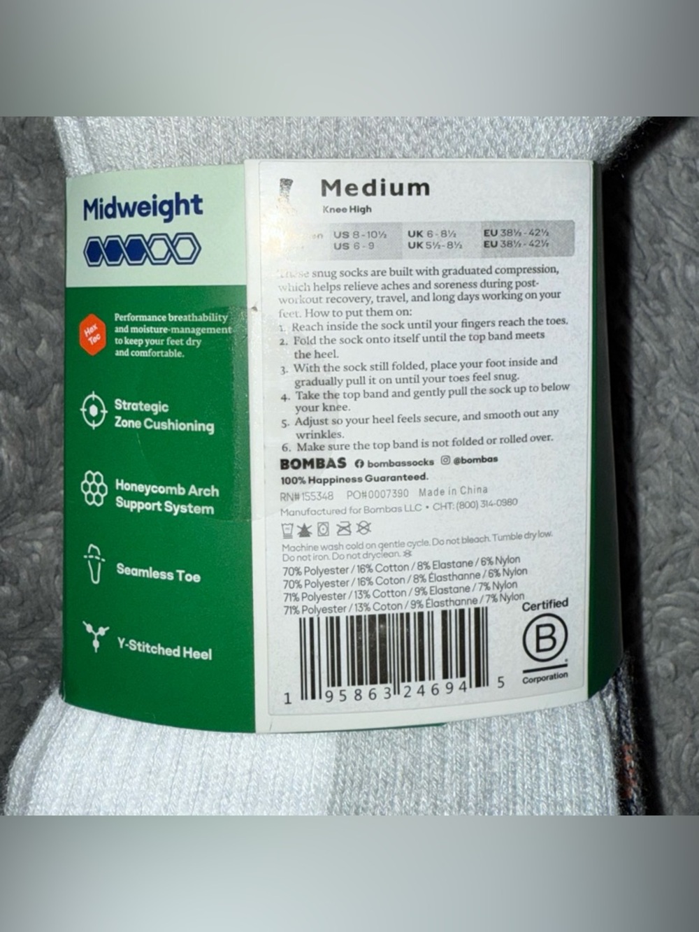 BOMBAS PERFORMANCE COMPRESSION KNEE HIGH SOCK 3-PACK (20-30MMHG) - Picture 4 of 10